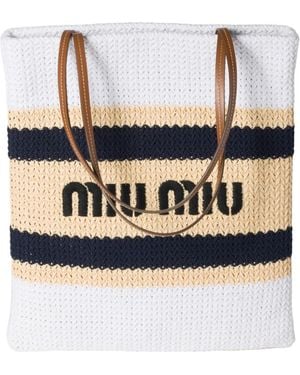 Miu Miu Raffia-Effect Woven Tote Bag - White