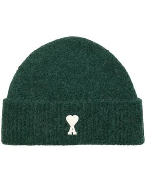 Ami Paris Ami Ami De Coeur Logo Embroidered Beanie - Green