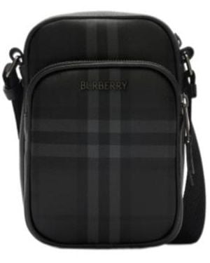 Burberry Checked Logo Messenger Bag - Black