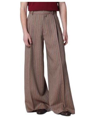Dries Van Noten Wide-Leg Pinstripe Wool Trousers - Brown