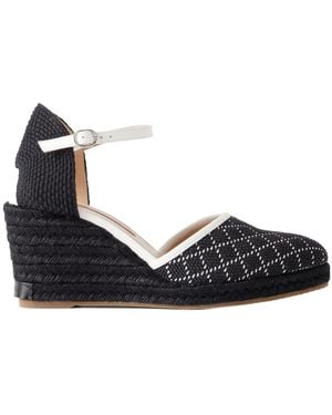 Manolo Blahnik Espadrahi 90 Leather-Trimmed Woven Canvas Espadrille Pumps - Black