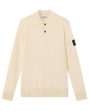 Stone Island Loose-Fit Polo Collar Sweater With Button Placket - Natural