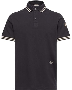 Moncler Striped Trim Cotton Piquet Polo Shirt - Black