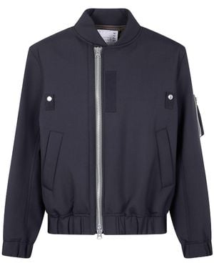 Sacai Long Sleeve Zipped Bomber Jacket - Blue
