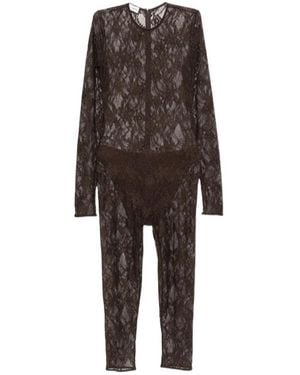 ANDAMANE Sheila Lace-Pattern Long-Sleeve Jumpsuit - Brown