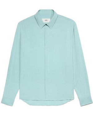 Ami Paris Button-Up Crepe Shirt - Blue