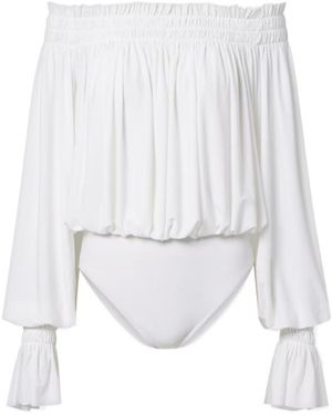 Norma Kamali Off-Shoulder Smocked Bodysuit - White