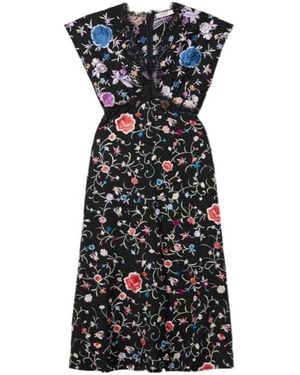 Sea Embroidered Crepe Midi Dress - Black