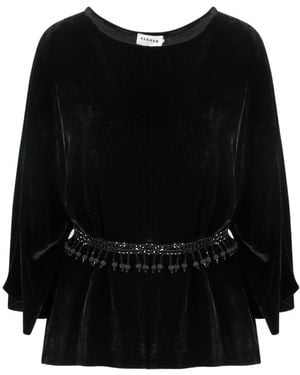 P.A.R.O.S.H. Belted Round-Neck Blouse - Black