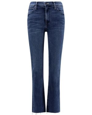 Mother Logo Embroidered Mid Rise Dazzler Ankle Fray Jeans - Blue