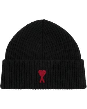 Ami Paris Logo Patch Knitted Beanie - Black