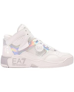EA7 Iridescent-Effect High-Top Trainers - Natural