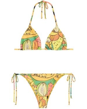 Donde Esteban Frutas Printed Triangle Bikini - Metallic