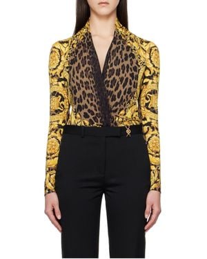 Versace Pattern-Printed Draped Bodysuit - Multicolor