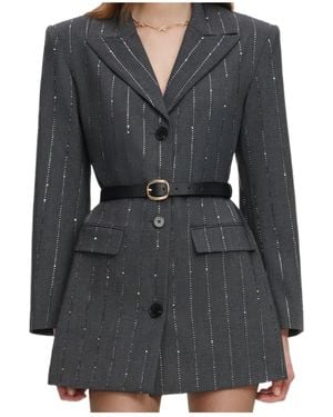 Self-Portrait Rhinestone-Embellished Belted Blazer - Black