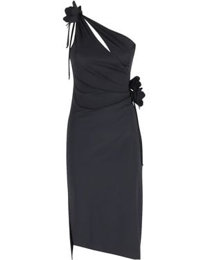 Coperni One-Shoulder Flower Midi Gown Dress - Blue