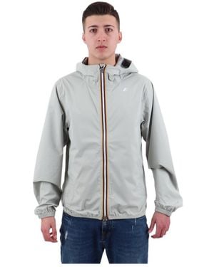 K-Way Logo Printed Hooded Zipped Jacket - Grey