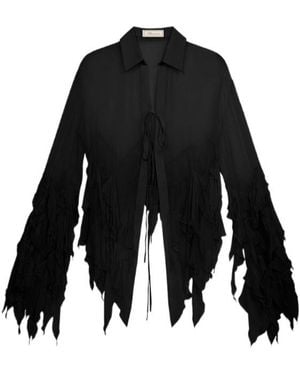 Blumarine Sheer Ruffled Tie-Front Top - Black