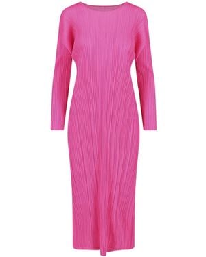 Pleats Please Issey Miyake Long-Sleeve Midi Dress in Red | Lyst