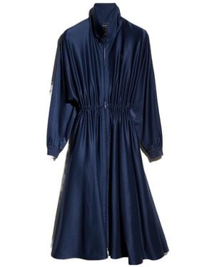 Gucci Gathered-Waist Crest Embroidered Long Dress - Blue