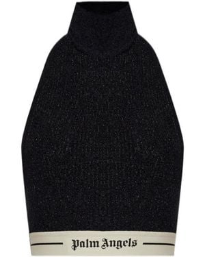 Palm Angels Stand Up Collar Knitted Top - Black