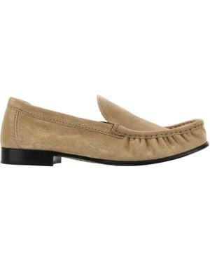 Miu Miu Logo-Embossed Loafers - Natural