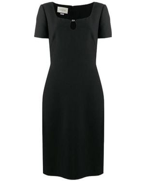 Gucci Buckle-Detailed Sweetheart Neck Dress - Black