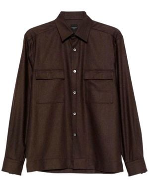 Xacus Double-Pocket Wool Shirt - Brown