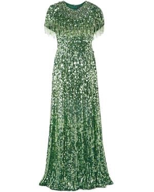 Jenny Packham Embellished Satin Gown - Green