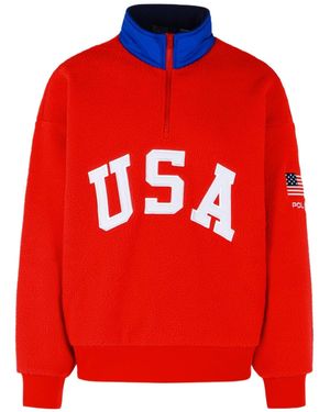 Polo Ralph Lauren Usa Teddy Zip Sweatshirt - Red