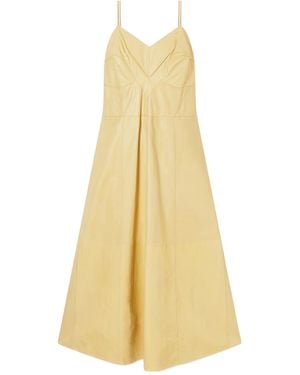 Calvin Klein Pleated Leather Slip Midi Dress - Yellow