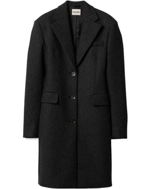 Miu Miu Single-Breasted Double Wool Coat - Black