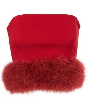 Blumarine Feather-Trimmed Crêpe Crop Top - Red