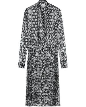 Versace Logo Print Sheer Midi Dress - Grey