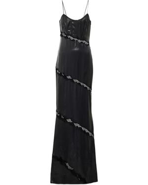 Alessandra Rich Lace-Embroidered Faux Leather Dress - Black