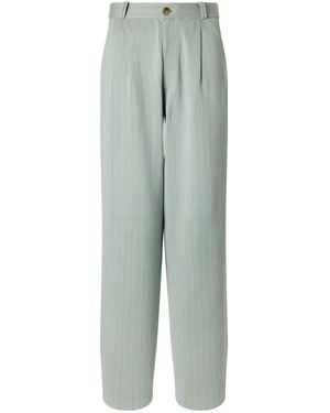 Guest In Residence Carpenter Pinstriped Cotton And Silk-Blend Knit Straight-Leg Trousers - Green