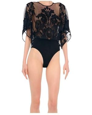 Norma Kamali Sheer Lace Bodysuit - Black