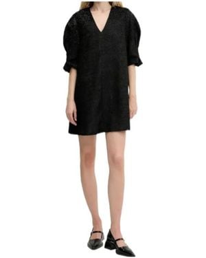 Stine Goya Beaded Puff-Sleeve Mini Dress - Black