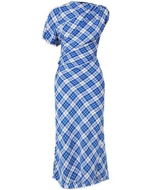 Proenza Schouler Hallie Pleated Plaid Dress - Blue