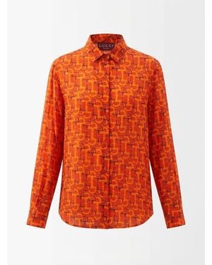 Gucci Printed Silk Shirt, Size 48 It, Ready-To-Wear - Orange