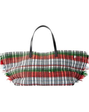 STAUD Checked Fringed Tote - White