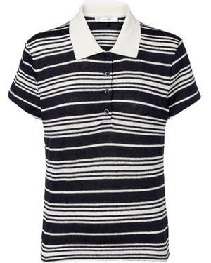 FRAME Striped Linen-Blend Polo Shirt - Blue