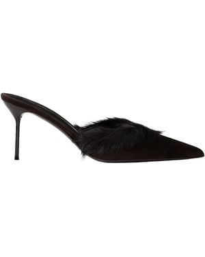 Paris Texas Trimmed Suede Mules - Black
