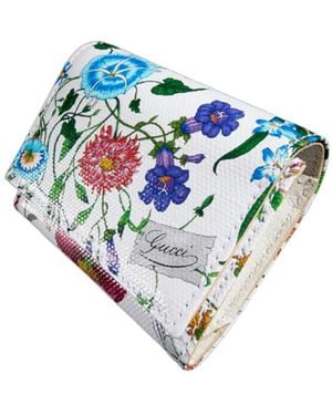 Gucci Flora-Motif Bi-Fold Card Case - Blue