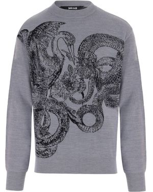 Just Cavalli Printed Wool-Blend Sweater - Gray