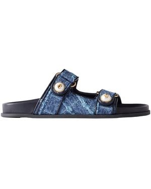 Jimmy Choo Fayence Embellished Frayed Denim Sandals - Blue