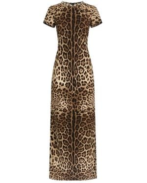 Dolce & Gabbana Leopard Printed Midi Charmeuse Dress - Metallic