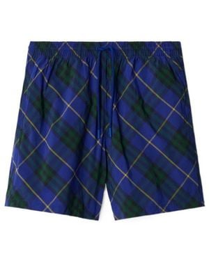 Burberry Checked Drawstring Swim Shorts - Blue