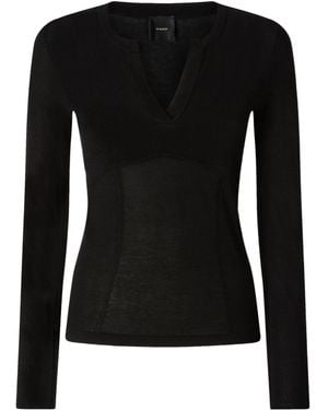 Pinko Bustier-Detail V-Neck Sweater - Black