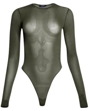 Wardrobe NYC Sheer Bodysuit Military - Green